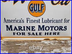 Vintage Gulf Porcelain Sign Old Gulfpride Gasoline Marine Boat Motor Oil Service