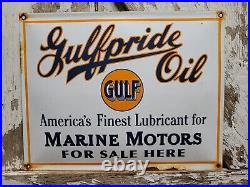 Vintage Gulf Porcelain Sign Old Gulfpride Gasoline Marine Boat Motor Oil Service