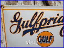 Vintage Gulf Porcelain Sign Old Gulfpride Gasoline Marine Boat Motor Oil Service