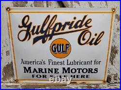 Vintage Gulf Porcelain Sign Old Gulfpride Gasoline Marine Boat Motor Oil Service