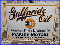 Vintage Gulf Porcelain Sign Old Gulfpride Gasoline Marine Boat Motor Oil Service