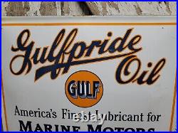 Vintage Gulf Porcelain Sign Old Gulfpride Gasoline Marine Boat Motor Oil Service