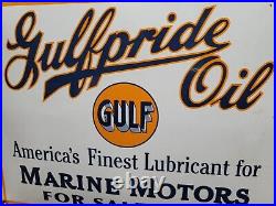 Vintage Gulf Porcelain Sign Old Gulfpride Gasoline Marine Boat Motor Oil Service