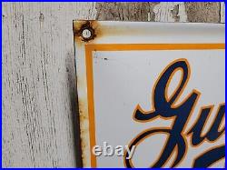 Vintage Gulf Porcelain Sign Old Gulfpride Gasoline Marine Boat Motor Oil Service