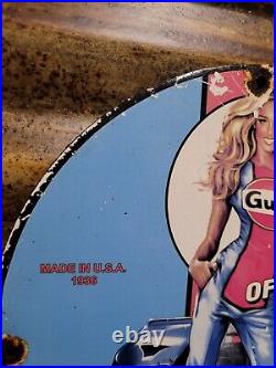 Vintage Gulf Porcelain Sign Race Car Motor Oil Gas Station Service Pump Plate