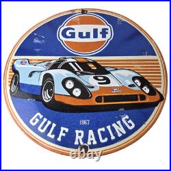 Vintage Gulf Racing Sign Service Station Gas & Motor Oil Pump Service Sign