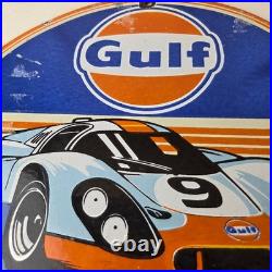 Vintage Gulf Racing Sign Service Station Gas & Motor Oil Pump Service Sign