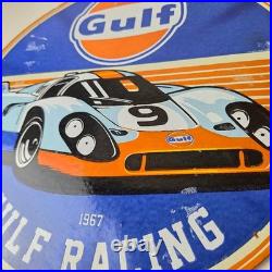 Vintage Gulf Racing Sign Service Station Gas & Motor Oil Pump Service Sign