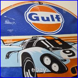Vintage Gulf Racing Sign Service Station Gas & Motor Oil Pump Service Sign
