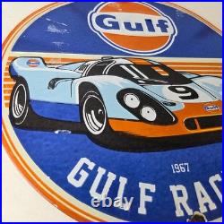 Vintage Gulf Racing Sign Service Station Gas & Motor Oil Pump Service Sign