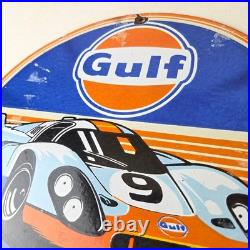 Vintage Gulf Racing Sign Service Station Gas & Motor Oil Pump Service Sign