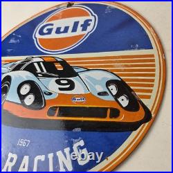 Vintage Gulf Racing Sign Service Station Gas & Motor Oil Pump Service Sign