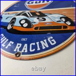 Vintage Gulf Racing Sign Service Station Gas & Motor Oil Pump Service Sign