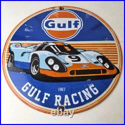 Vintage Gulf Racing Sign Service Station Gas & Motor Oil Pump Service Sign