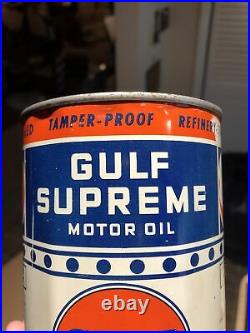 Vintage Gulf Supreme Motor Oil 1 Quart Oil Can Sign Metal RARE Bullseye