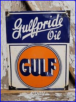 Vintage Gulfpride Oil Porcelain Sign Gulf Gas Motor Oil Service Refining Company