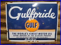 Vintage Gulfpride Porcelain Sign Old Motor Oil Gas Station Service Plaza Lube