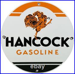 Vintage Hancock Gasoline Porcelain Sign Dealership Gas Station Motor Oil