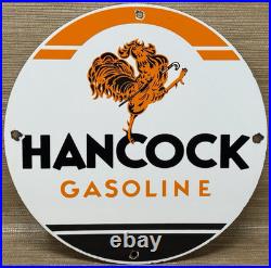 Vintage Hancock Gasoline Porcelain Sign Dealership Gas Station Motor Oil