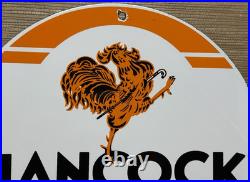 Vintage Hancock Gasoline Porcelain Sign Dealership Gas Station Motor Oil