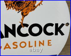 Vintage Hancock Gasoline Porcelain Sign Dealership Gas Station Motor Oil