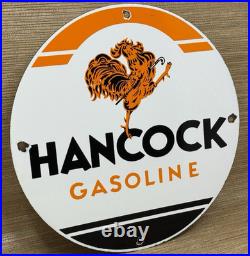 Vintage Hancock Gasoline Porcelain Sign Dealership Gas Station Motor Oil