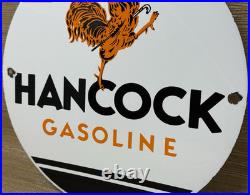 Vintage Hancock Gasoline Porcelain Sign Dealership Gas Station Motor Oil