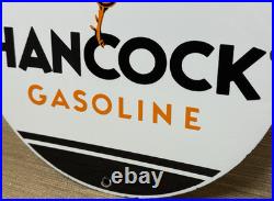 Vintage Hancock Gasoline Porcelain Sign Dealership Gas Station Motor Oil