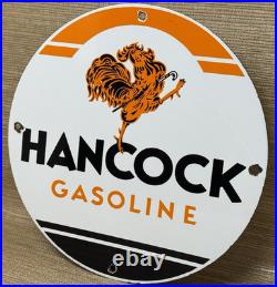 Vintage Hancock Gasoline Porcelain Sign Dealership Gas Station Motor Oil