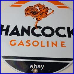 Vintage Hancock Gasoline Sign Gas Motor Oil Pump Plate Porcelain Sign Vintage Hancock Gasoline Sign Gas Motor Oil Pump Plate Porcelain Sign