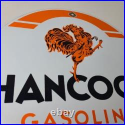 Vintage Hancock Gasoline Sign Gas Motor Oil Pump Plate Porcelain Sign Vintage Hancock Gasoline Sign Gas Motor Oil Pump Plate Porcelain Sign