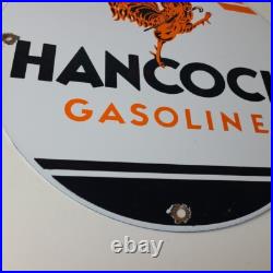 Vintage Hancock Gasoline Sign Gas Motor Oil Pump Plate Porcelain Sign Vintage Hancock Gasoline Sign Gas Motor Oil Pump Plate Porcelain Sign