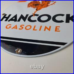 Vintage Hancock Gasoline Sign Gas Motor Oil Pump Plate Porcelain Sign Vintage Hancock Gasoline Sign Gas Motor Oil Pump Plate Porcelain Sign