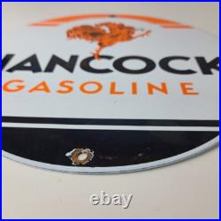 Vintage Hancock Gasoline Sign Gas Motor Oil Pump Plate Porcelain Sign Vintage Hancock Gasoline Sign Gas Motor Oil Pump Plate Porcelain Sign