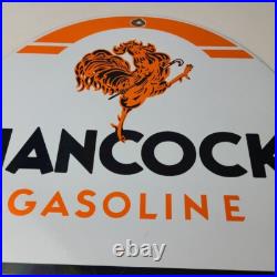 Vintage Hancock Gasoline Sign Gas Motor Oil Pump Plate Porcelain Sign Vintage Hancock Gasoline Sign Gas Motor Oil Pump Plate Porcelain Sign