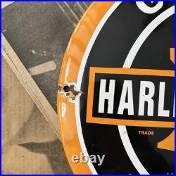 Vintage Harley Davidson Genuine Motor Oil 12 Inch Convex Porcelain Enamel Sign