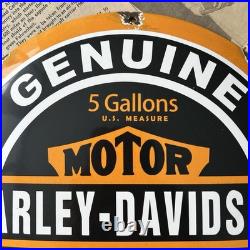 Vintage Harley Davidson Genuine Motor Oil 12 Inch Convex Porcelain Enamel Sign