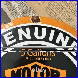 Vintage Harley Davidson Genuine Motor Oil 12 Inch Convex Porcelain Enamel Sign