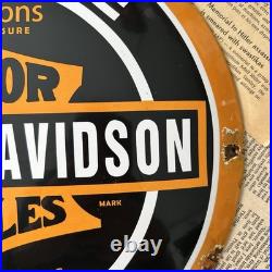 Vintage Harley Davidson Genuine Motor Oil 12 Inch Convex Porcelain Enamel Sign