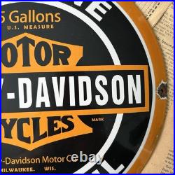 Vintage Harley Davidson Genuine Motor Oil 12 Inch Convex Porcelain Enamel Sign