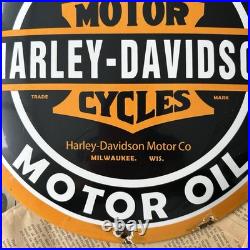 Vintage Harley Davidson Genuine Motor Oil 12 Inch Convex Porcelain Enamel Sign