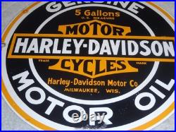 Vintage Harley Davidson Motor Oil 11 1/4 Porcelain Gas & Oil Sign! Motorcycle