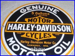 Vintage Harley Davidson Motor Oil 11 1/4 Porcelain Gas & Oil Sign! Motorcycle
