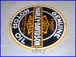 Vintage Harley Davidson Motor Oil 11 1/4 Porcelain Gas & Oil Sign! Motorcycle