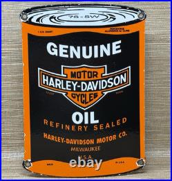 Vintage Harley Davidson Motor Oil Can Porcelain Sign Gasoline Gas Pump Plate