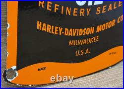 Vintage Harley Davidson Motor Oil Can Porcelain Sign Gasoline Gas Pump Plate