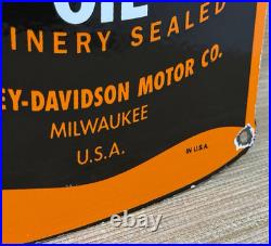 Vintage Harley Davidson Motor Oil Can Porcelain Sign Gasoline Gas Pump Plate