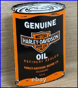 Vintage Harley Davidson Motor Oil Can Porcelain Sign Gasoline Gas Pump Plate