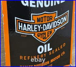 Vintage Harley Davidson Motor Oil Can Porcelain Sign Gasoline Gas Pump Plate