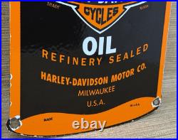 Vintage Harley Davidson Motor Oil Can Porcelain Sign Gasoline Gas Pump Plate